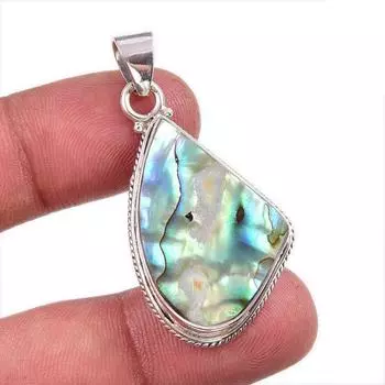 Natural Abalone Shell Gemstone 925 Solid Sterling Silver Gift Pendant 1.75 C2n40