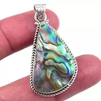 Natural Abalone Shell Gemstone 925 Solid Sterling Silver Gift Pendant 1.75 n0T49