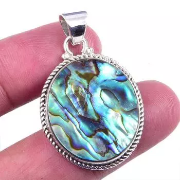 Natural Abalone Shell Gemstone 925 Solid Sterling Silver Gift Pendant 1.50 i6h40