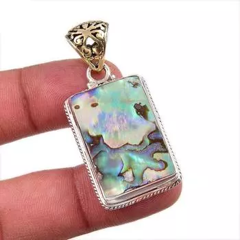 Natural Abalone Shell Gemstone 925 Solid Sterling Silver Jewelry Pendant 2 Q1k63