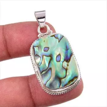 Natural Abalone Shell Gemstone 925 Solid Sterling Silver Gift Pendant 1.75 P1A53