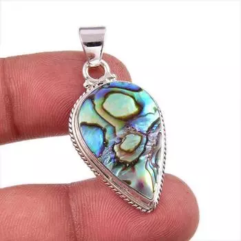 Natural Abalone Shell Gemstone 925 Solid Sterling Silver Gift Pendant 1.75 L6i96