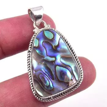 Natural Abalone Shell Gemstone 925 Solid Sterling Silver Gift Pendant 1.75 d6p93