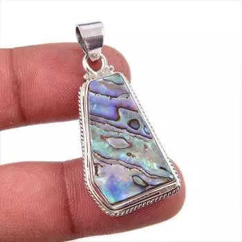 Natural Abalone Shell Gemstone 925 Solid Sterling Silver Gift Pendant 1.75 O8s68