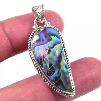 Natural Abalone Shell Gemstone 925 Solid Sterling Silver Gift Pendant 1.75 S4j95