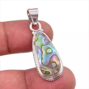 Natural Abalone Shell Gemstone 925 Solid Sterling Silver Gift Pendant 1.5 L6y52