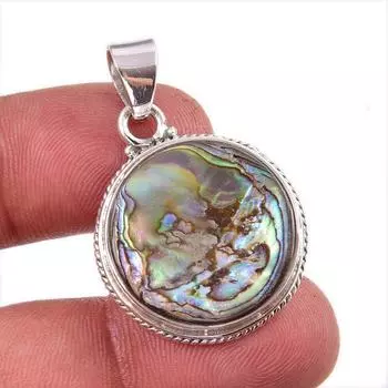 Natural Abalone Shell Gemstone 925 Solid Sterling Silver Gift Pendant 1.5 m2p72