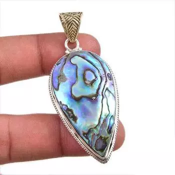 Natural Abalone Shell Gemstone 925 Solid Sterling Silver Gift Pendant 2.75 T0K59