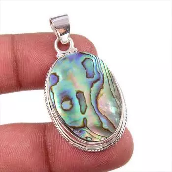 Natural Abalone Shell Gemstone 925 Solid Sterling Silver Gift Pendant 1.75 J7P92