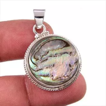 Natural Abalone Shell Gemstone 925 Solid Sterling Silver Gift Pendant 1.5 g1m45