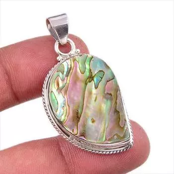 Natural Abalone Shell Gemstone 925 Solid Sterling Silver Gift Pendant 1.75 P9e74
