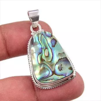 Natural Abalone Shell Gemstone 925 Solid Sterling Silver Gift Pendant 1.75 g9N04