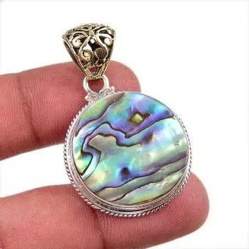 Natural Abalone Shell Gemstone 925 Solid Sterling Silver Gift Pendant 1.75 K9g45