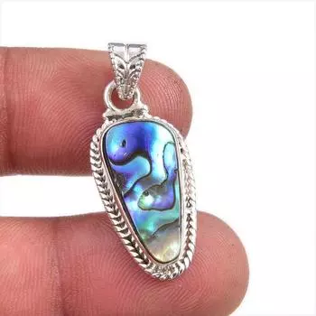 Natural Abalone Shell Gemstone 925 Solid Sterling Silver Gift Pendant 1.5 C2V10