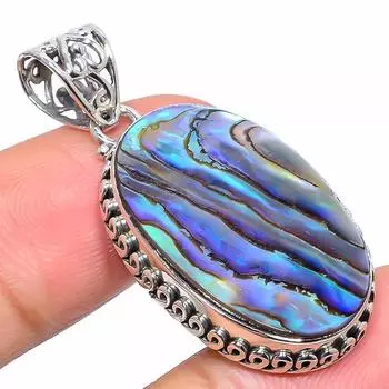 Natural Abalone Shell Gemstone 925 Solid Sterling Silver Gift Pendant 1.73 g1v35