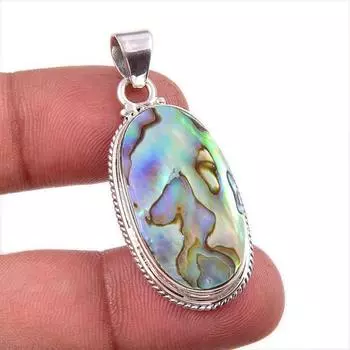 Natural Abalone Shell Gemstone 925 Solid Sterling Silver Gift Pendant 1.75 h6K60