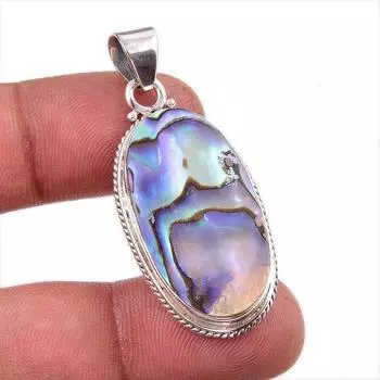 Natural Abalone Shell Gemstone 925 Solid Sterling Silver Gift Pendant 1.75 f6H80