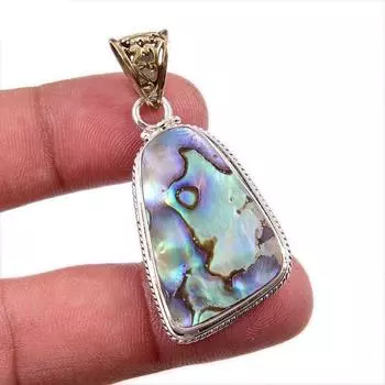 Natural Abalone Shell Gemstone 925 Solid Sterling Silver Jewelry Pendant 2 a9U61