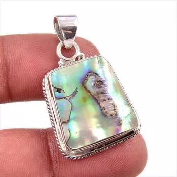 Natural Abalone Shell Gemstone 925 Solid Sterling Silver Gift Pendant 1.5 O7L24