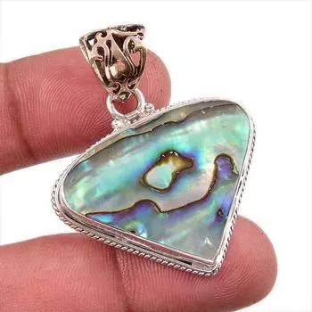 Natural Abalone Shell Gemstone 925 Solid Sterling Silver Gift Pendant 1.75 A2f47