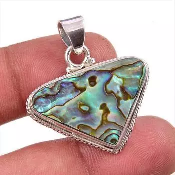 Natural Abalone Shell Gemstone 925 Solid Sterling Silver Gift Pendant 1.5 h5o19