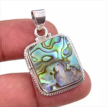 Natural Abalone Shell Gemstone 925 Solid Sterling Silver Gift Pendant 1.5 H6F18