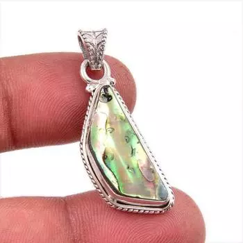 Natural Abalone Shell Gemstone 925 Solid Sterling Silver Gift Pendant 1.5 f0u58