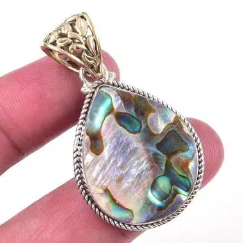Natural Abalone Shell Gemstone 925 Solid Sterling Silver Gift Pendant 1.75 m7v97