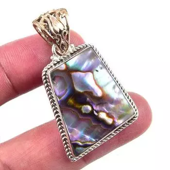 Natural Abalone Shell Gemstone 925 Solid Sterling Silver Gift Pendant 1.75 W4z21