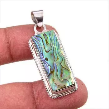 Natural Abalone Shell Gemstone 925 Solid Sterling Silver Gift Pendant 1.75 w6R46