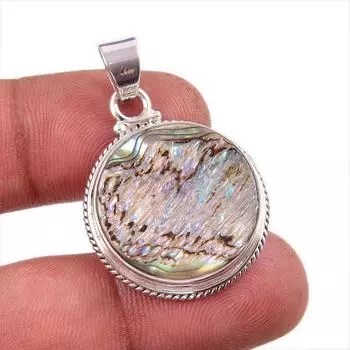 Natural Abalone Shell Gemstone 925 Solid Sterling Silver Gift Pendant 1.5 I1b59
