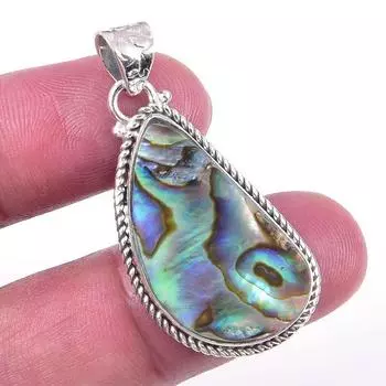 Natural Abalone Shell Gemstone 925 Solid Sterling Silver Gift Pendant 1.50 j3s08