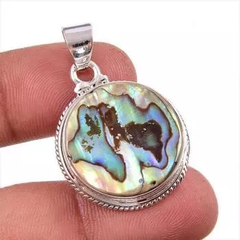 Natural Abalone Shell Gemstone 925 Solid Sterling Silver Gift Pendant 1.5 E8T35