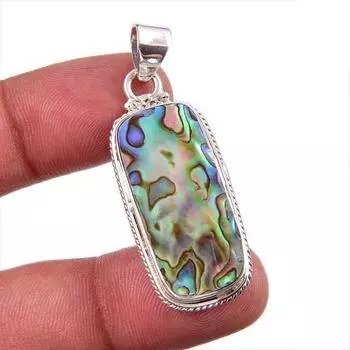 Natural Abalone Shell Gemstone 925 Solid Sterling Silver Jewelry Pendant 2 u5B55