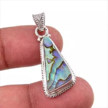 Natural Abalone Shell Gemstone 925 Solid Sterling Silver Gift Pendant 1.5 W3p49
