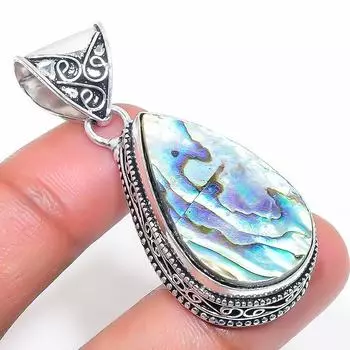 Natural Abalone Shell Gemstone 925 Sterling Silver Jewelry Pendant 1.97 L9D42