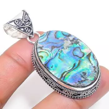 Natural Abalone Shell Gemstone 925 Sterling Silver Jewelry Pendant 2.17 r8u22