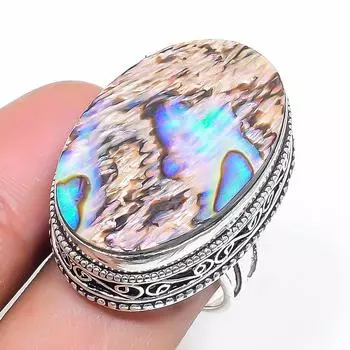 Natural Abalone Shell Gemstone 925 Sterling Silver Jewelry Ring Size 6 W9N49