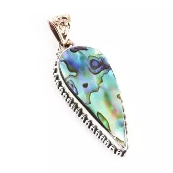 Natural Abalone Shell Gemstone 925 Sterling Silver Two Tone Pendant 1.9 M6b33