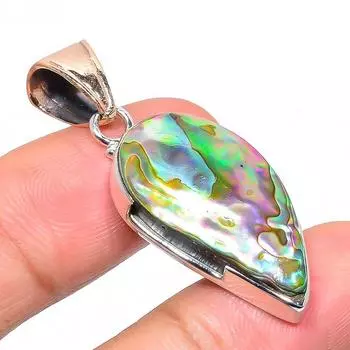 Natural Abalone Shell Gemstone 925 Sterling Silver Two Tone Pendant 1.77 G1s67