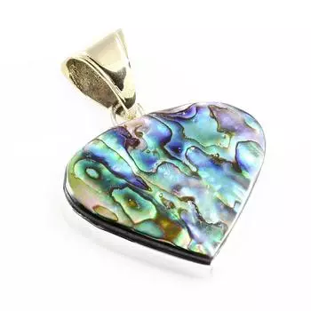 Natural Abalone Shell Gemstone 925 Sterling Silver Two Tone Pendant 1.4 W9C61