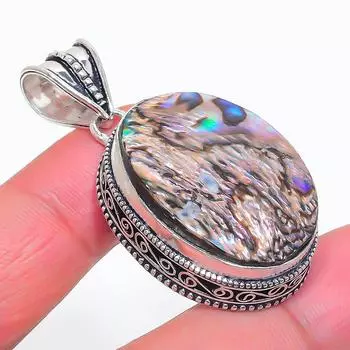 Natural Abalone Shell Gemstone 925 Sterling Silver Jewelry Pendant 1.85 G3k87