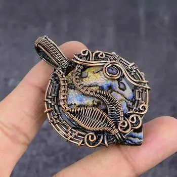 Natural Abalone Shell Gemstone Copper Wire Wrap Jewelry Pendant 2.60 h0F53