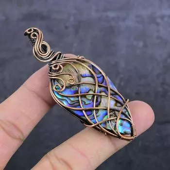 Natural Abalone Shell Gemstone Copper Wire Wrap Jewelry Pendant 3.15 M9j40