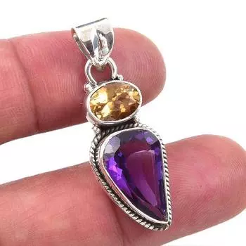 Natural African Amethyst,Citrine 925 Solid Sterling Silver Pendant 1.50 b3A20