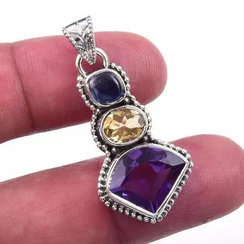 Natural African Amethyst, Citrine 925 Solid Sterling Silver Pendant 1.50 B0A69