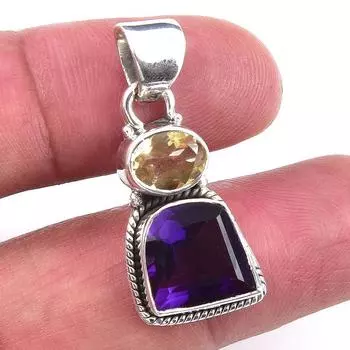 Natural African Amethyst,Citrine 925 Solid Sterling Silver Pendant 1.25 D6D07