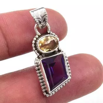 Natural African Amethyst,Citrine 925 Solid Sterling Silver Pendant 1.25 A2I01