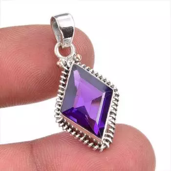 Natural African Amethyst Gemstone 925 Solid Sterling Silver Pendant 1.25 h7O17