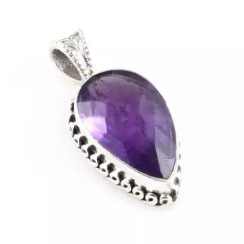 Natural African Amethyst Gemstone 925 Solid Sterling Silver Pendant 1.2 h7d07